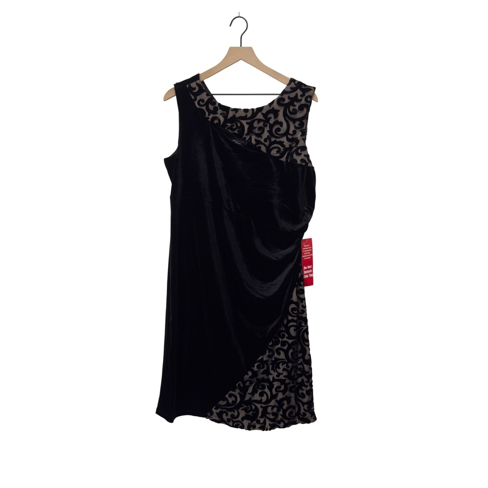 R&M‎ Richards Black Velvet Flocked Damask Cocktail Dress Women's Size 14